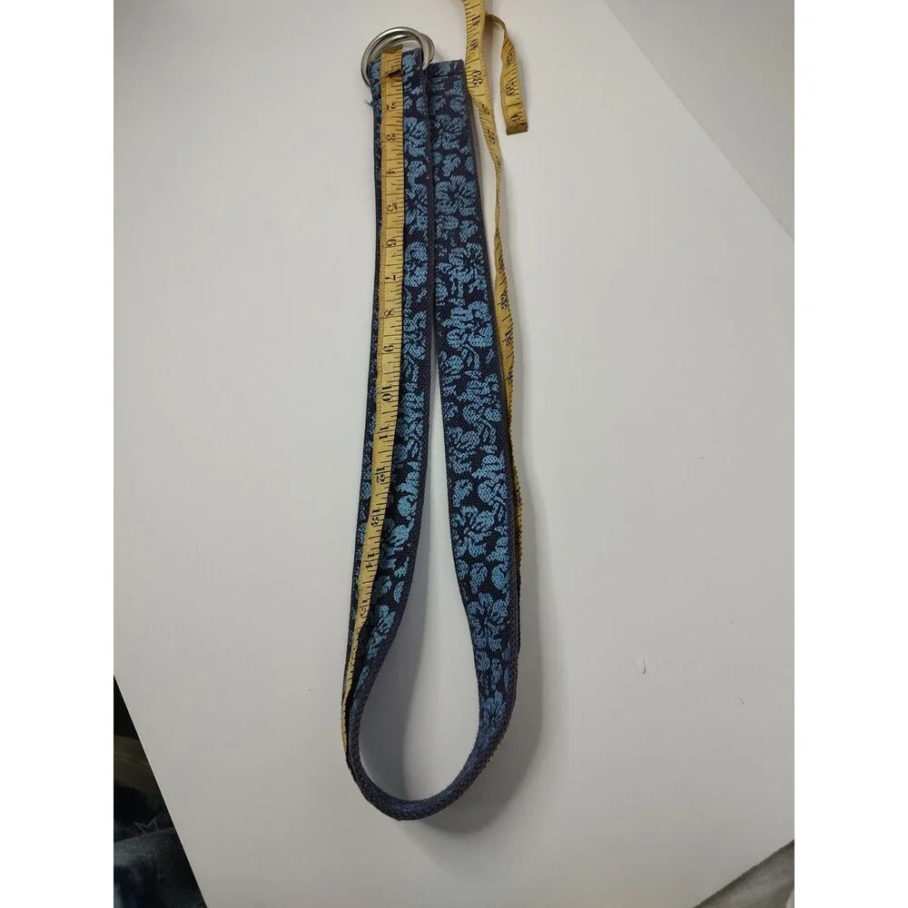 Blue Floral Print Fabric D-Ring Belt Woven Cotton Webbing Adjustable 38